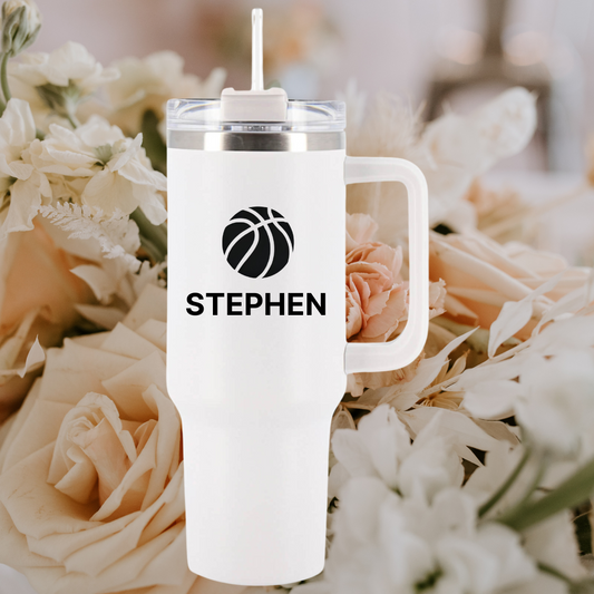 Personalized 40oz Tumbler with Handle & Straw, Laser Engraved Tumbler